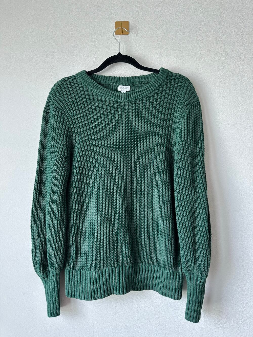 J.Crew Forest Green Cotton Chunky Knit Sweater Crewneck Fisherman Coastal M